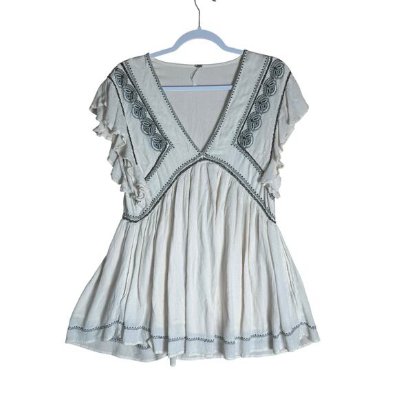 Free People Falling Water Embroidered Boho Peasant Tunic Festival Cottage Size M - Picture 2 of 8
